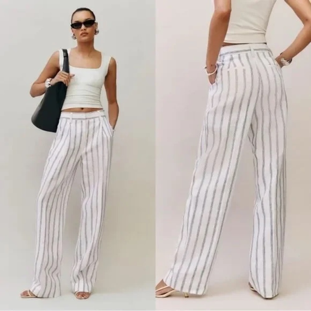 Reformation Harbor Alex Blue Striped Pants